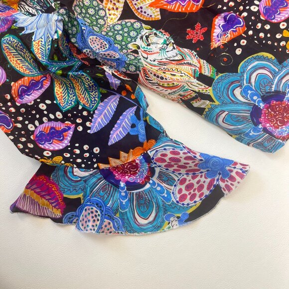 NWOT Johnny Was Zellah Silk Floral Ruffles Pleated V-neck Blouse Size S - Picture 11 of 15